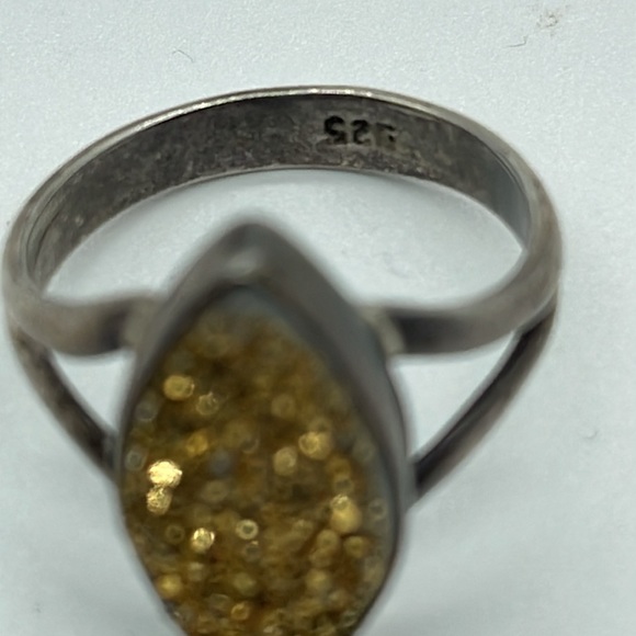Gold Diamond Shape Druzy 925 Ring - Picture 3 of 3